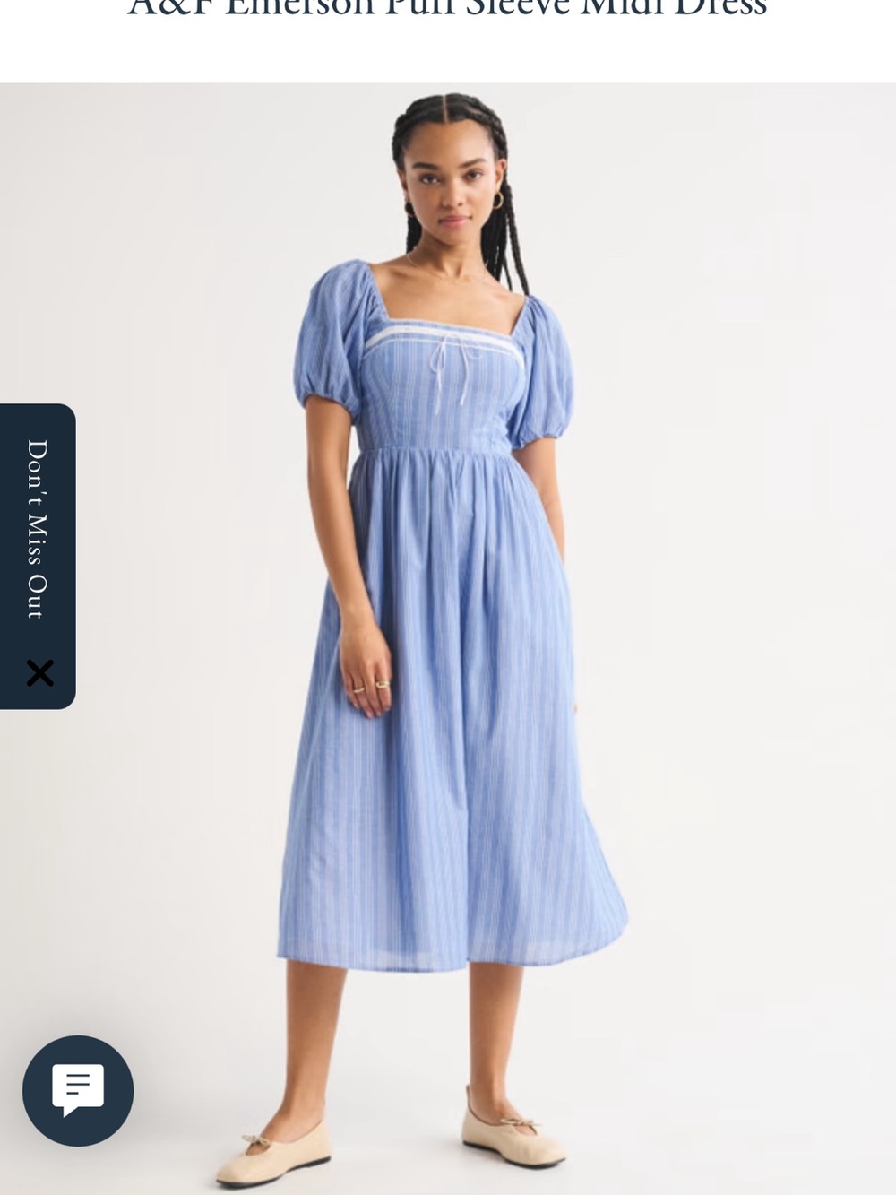Abercrombie & Fitch Blue Striped Midi Dress with Puff Sleeves